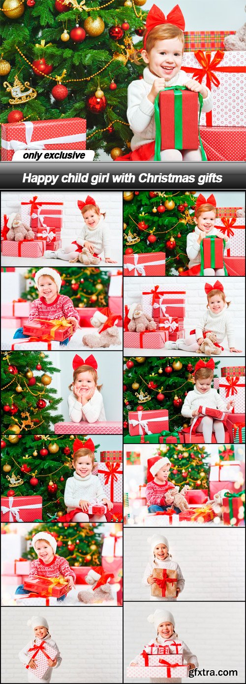 Happy child girl with Christmas gifts - 12 UHQ JPEG