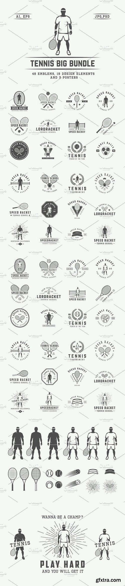 CM - Vintage tennis emblems and elements. 1082074