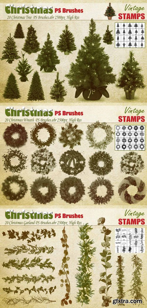 Christmas Tree, Wreath & Garland Photoshop Brushes