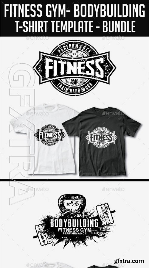 GraphicRiver - 10 Fitness T-Shirt Template Bundle 11958686