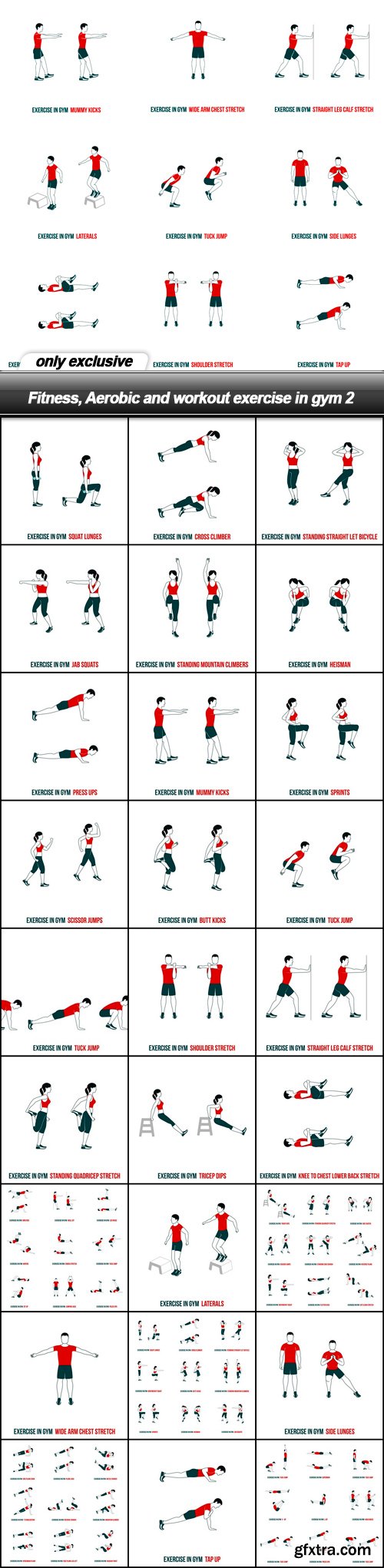 Fitness, Aerobic and workout exercise in gym 2 - 28 EPS