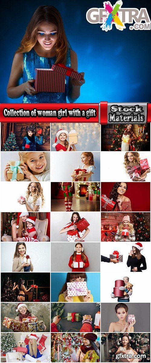 Collection of woman girl with a gift new year christmas surprise package 25 HQ Jpeg