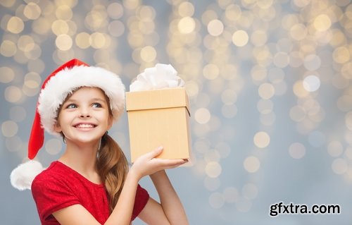 Collection of woman girl with a gift new year christmas surprise package 25 HQ Jpeg