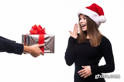 Collection of woman girl with a gift new year christmas surprise package 25 HQ Jpeg