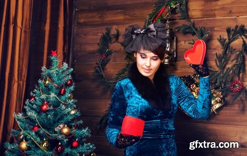 Collection of woman girl with a gift new year christmas surprise package 25 HQ Jpeg