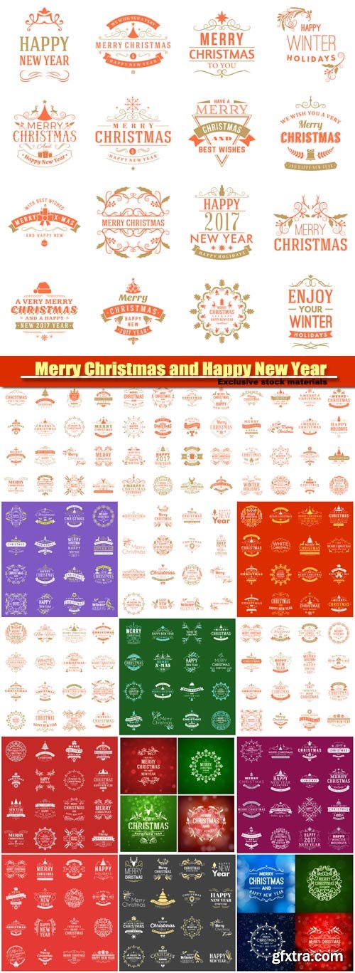 Merry Christmas and Happy New Year, decorative elements vector