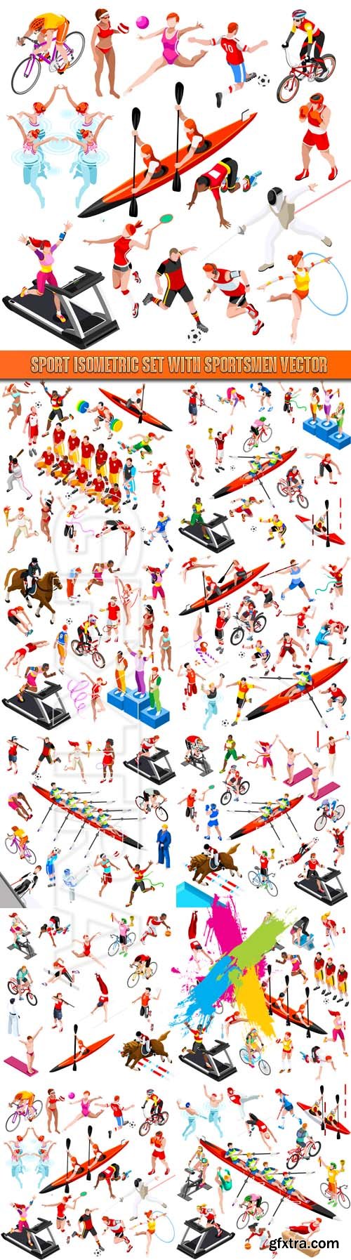 Sport isometric set with sportsmen vector