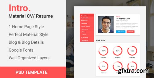 ThemeForest - Intro. - Material CV Portfolio/Resume PSD Template 19012279