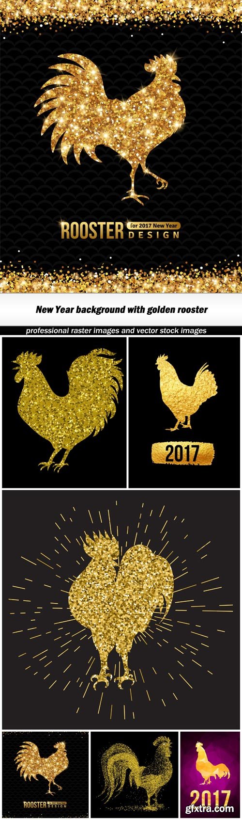 New Year background with golden rooster - 6 EPS