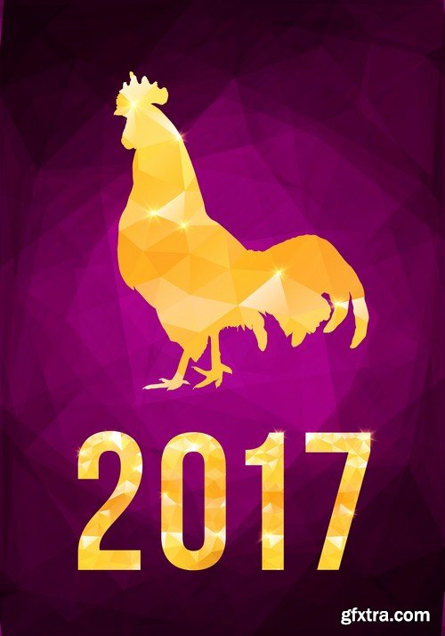 New Year background with golden rooster - 6 EPS