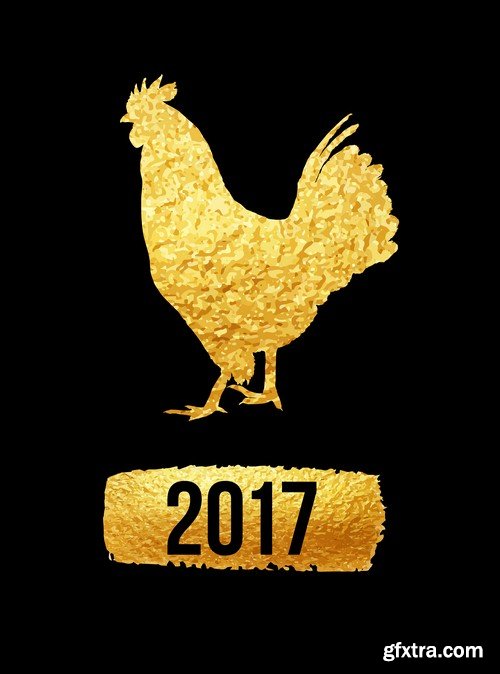 New Year background with golden rooster - 6 EPS