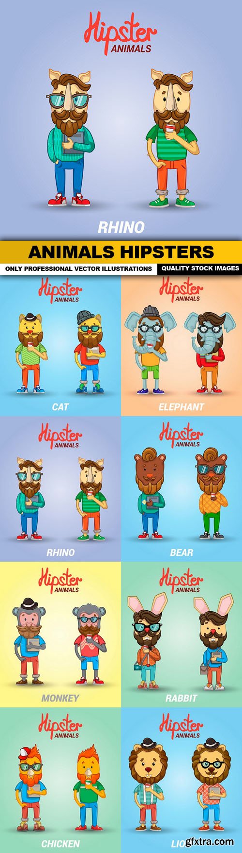 Animals Hipsters - 8 Vector