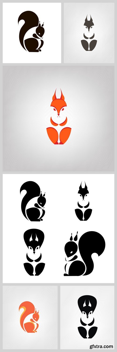 Silhouette Squirrel logo design 6X EPS