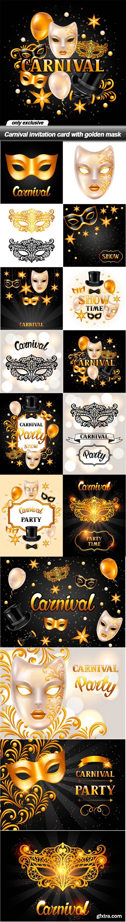 Carnival invitation card with golden mask - 16 EPS