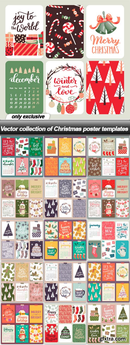 Vector collection of Christmas poster templates - 16 EPS