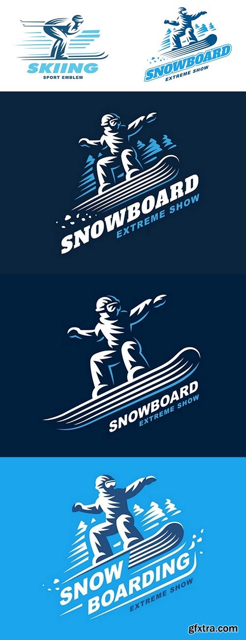 Snowboarding emblem Illustration on blue background