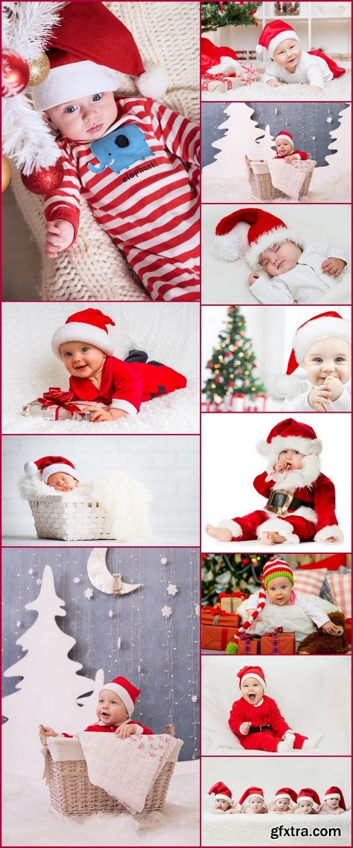 Newborn Baby with Santa Hat - 12 EPS Vector Stock