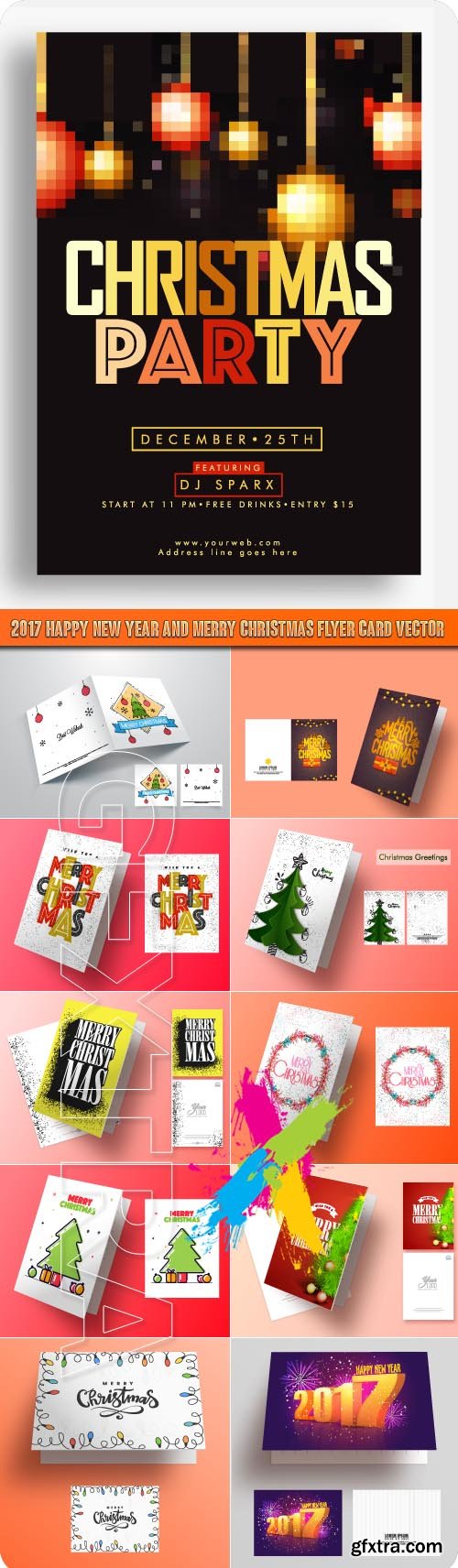 2017 Happy New Year and Merry Christmas flyer card vector