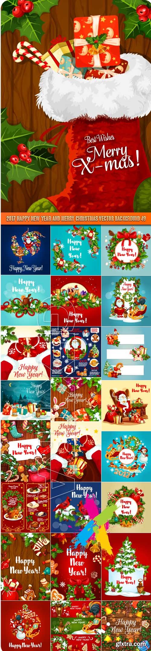 2017 Happy New Year and Merry Christmas vector background 49