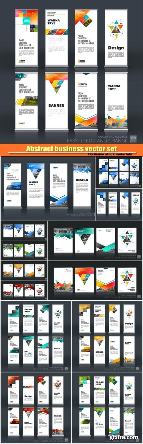 Abstract business vector set of modern roll up banner, brochure template layout, cover design annual report