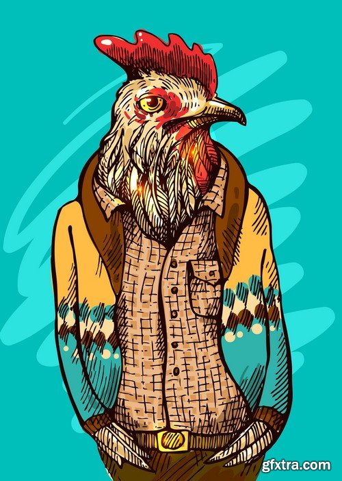 Rooster illustration - 8 UHQ JPEG