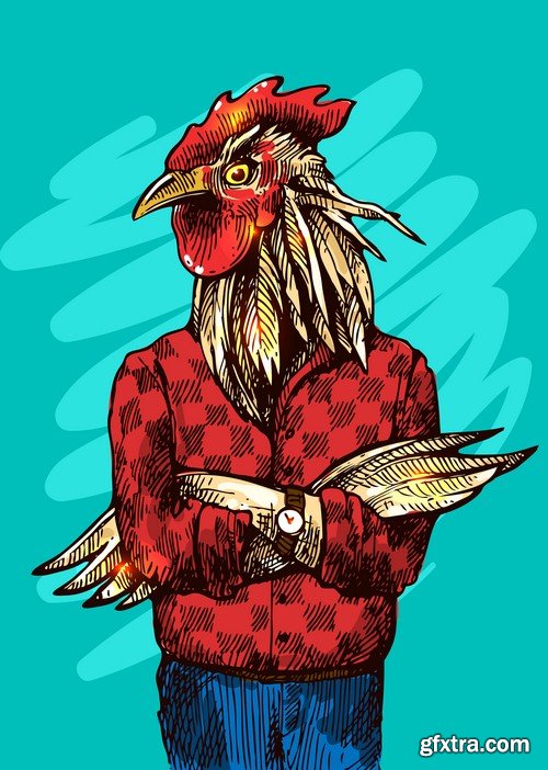 Rooster illustration - 8 UHQ JPEG