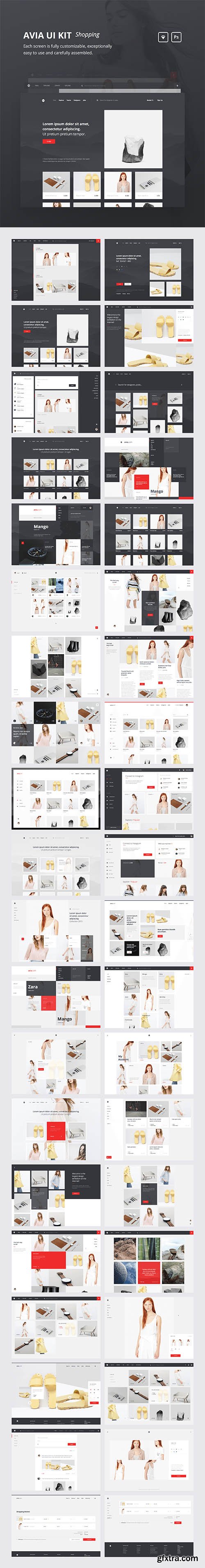 Avia UI Kit: Shopping - Highly polished 40 template UI Kit