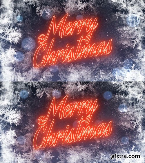 Merry Christmas red neon animation with falling snow / Loop