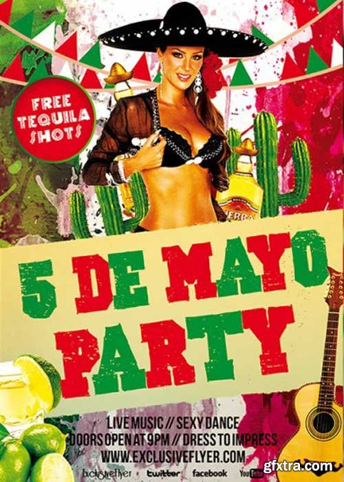 5 de Mayo Party V8 Premium Flyer Template + Facebook Cover