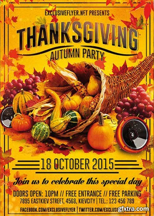 Thanksgiving Autumn Party V1 Premium Flyer Template + Facebook Cover