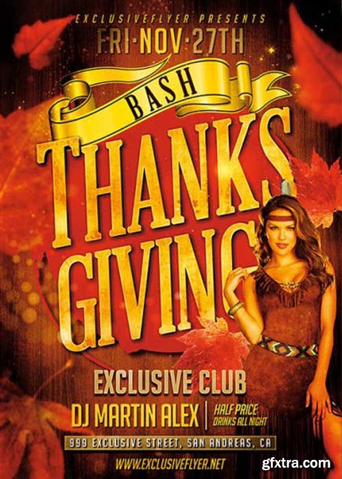 Thanksgiving Bash V2 Premium Flyer Template + Facebook Cover