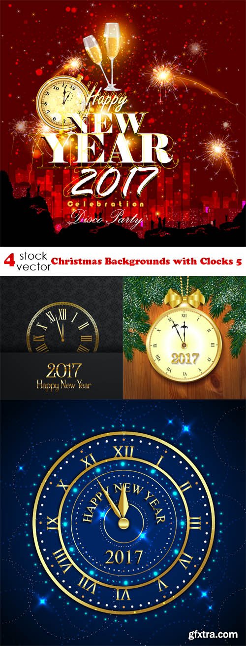 Vectors - Christmas Backgrounds with Clocks 5