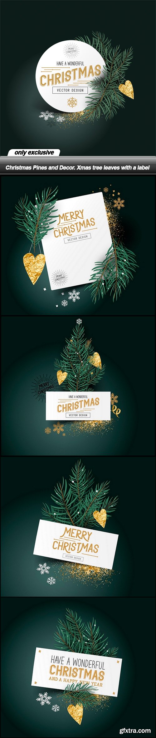 Christmas Pines and Decor. Xmas tree leaves with a label - 5 EPS