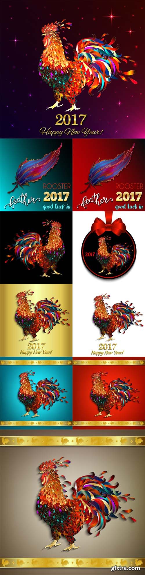 Vector Set - Rooster. The symbol of the Chinese New Year 2017