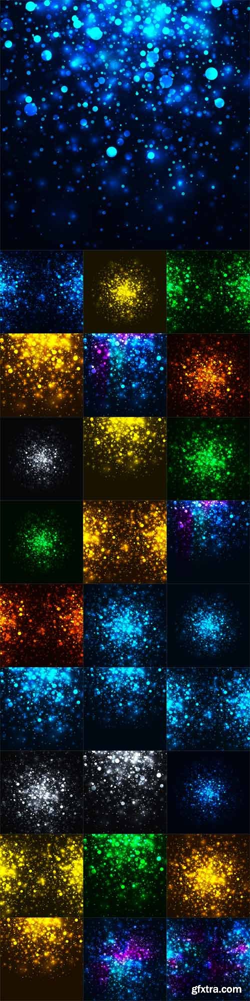 Vector Set - Glowing light glitter backgrounds. Christmas magic lights backgrounds