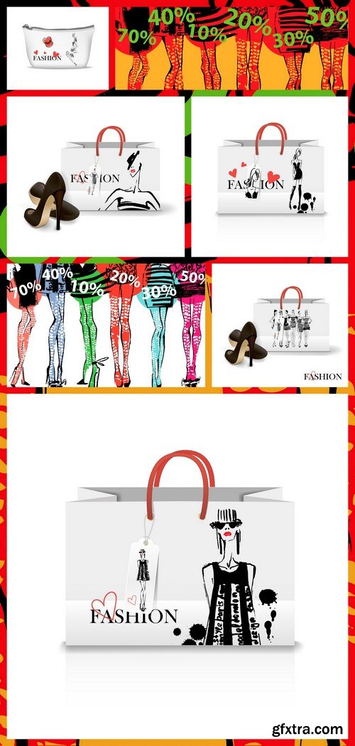 Shopping Bag on white background with a print Fashion illustration 7X EPS