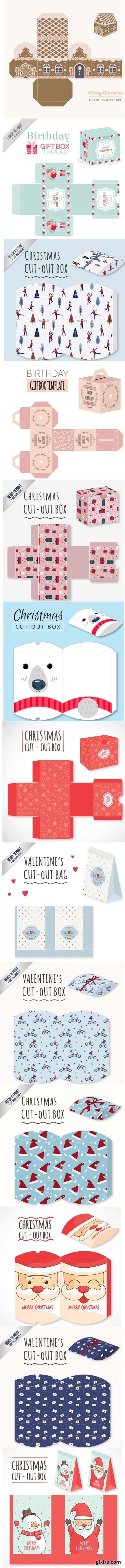 32 Christmas Cut-Out Box Vector Templates