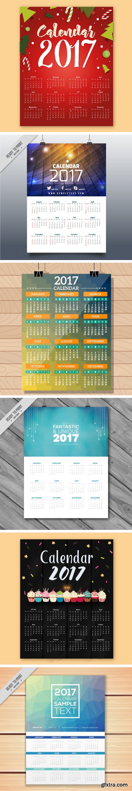 2017 Calendars Templates in Modern Style Vector (6 Calendars)