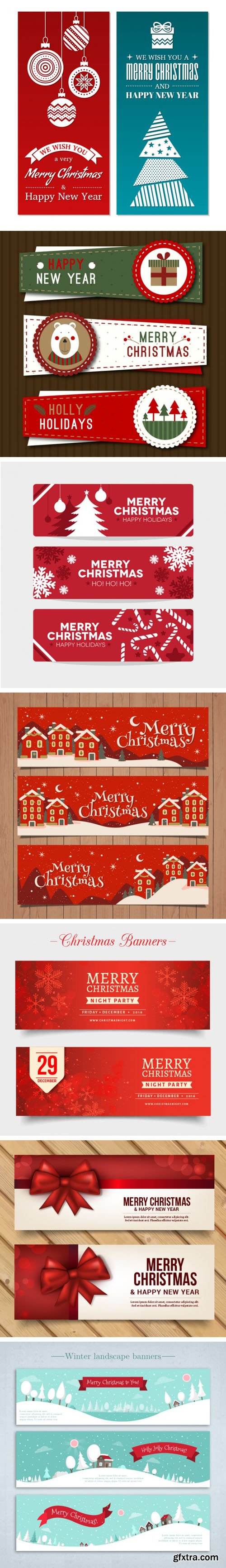 7 Merry Christmas & New Year 2017 Banners Vector Templates