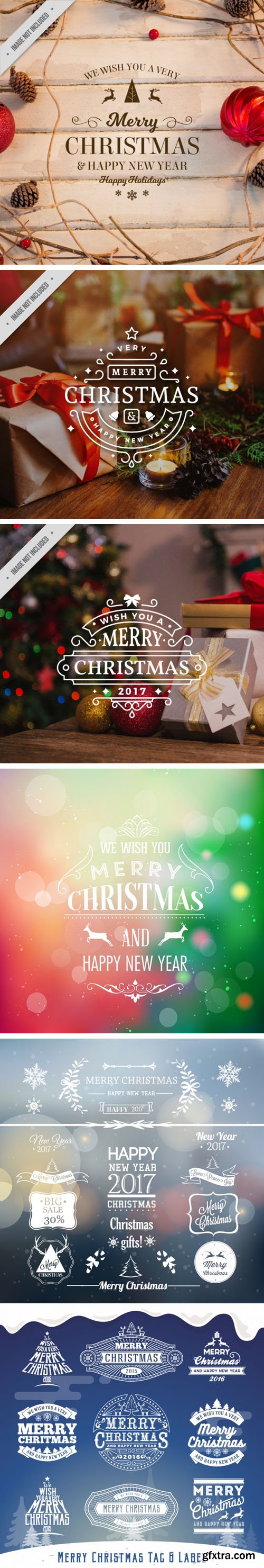 Merry Christmas Badges, Labels and Stickers Vector Collection
