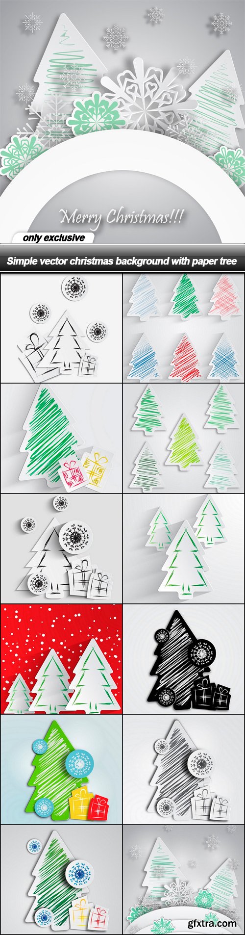 Simple vector christmas background with paper tree - 13 EPS
