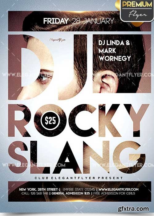 DJ Rocky Slang Flyer PSD V12 Template + Facebook Cover