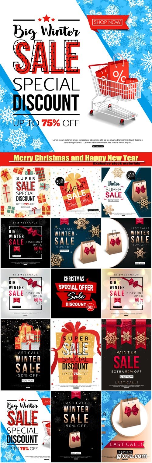 Vector winter sale banner with shopping cart design background