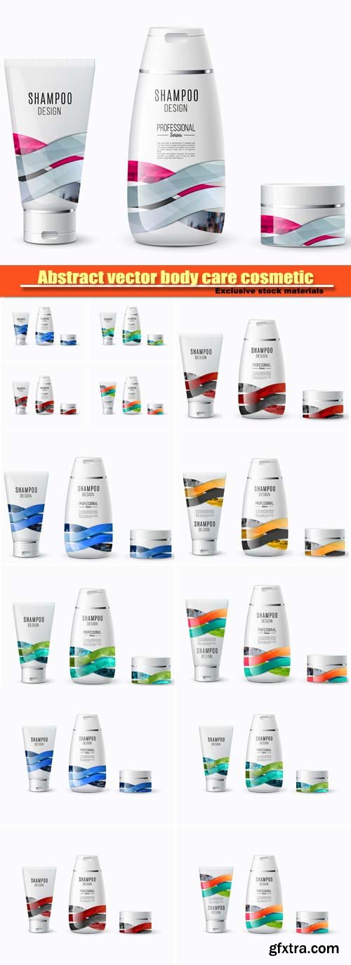 Abstract vector body care cosmetic, shampoo packaging