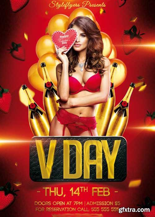 V Day Party V7 PSD Flyer Template with Facebook Cover