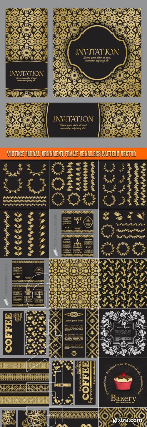 Vintage floral ornament frame cards seamless pattern vector