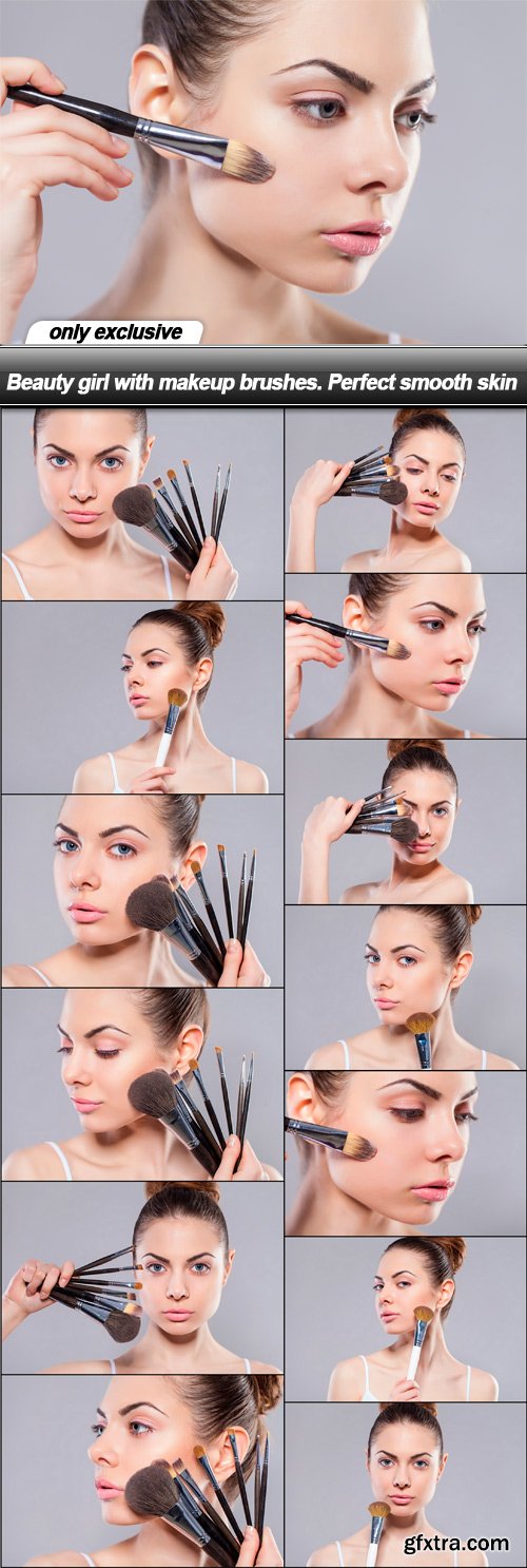 Beauty girl with makeup brushes. Perfect smooth skin - 13 UHQ JPEG