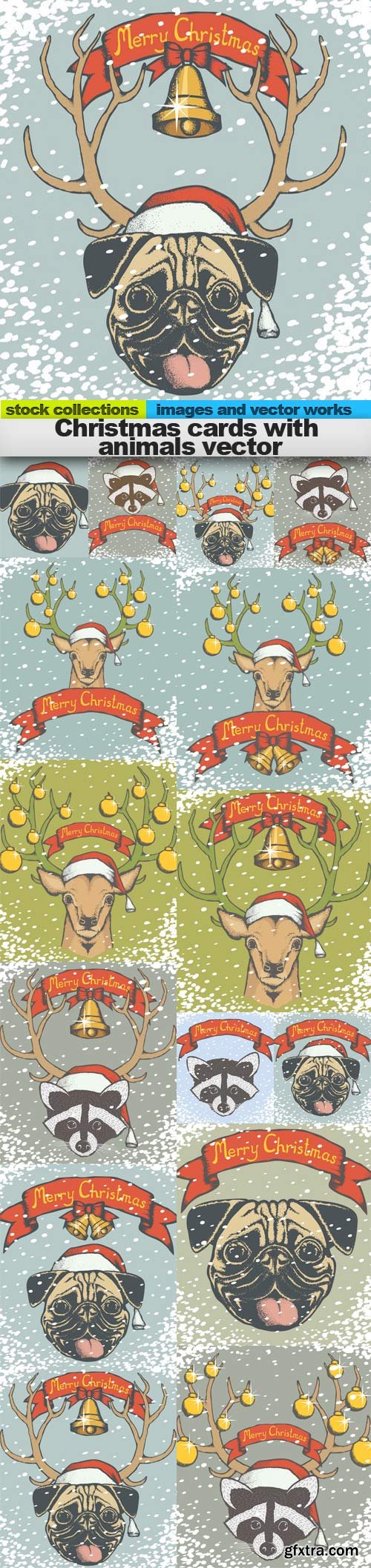 Christmas cards with animals vector, 15 x EPS