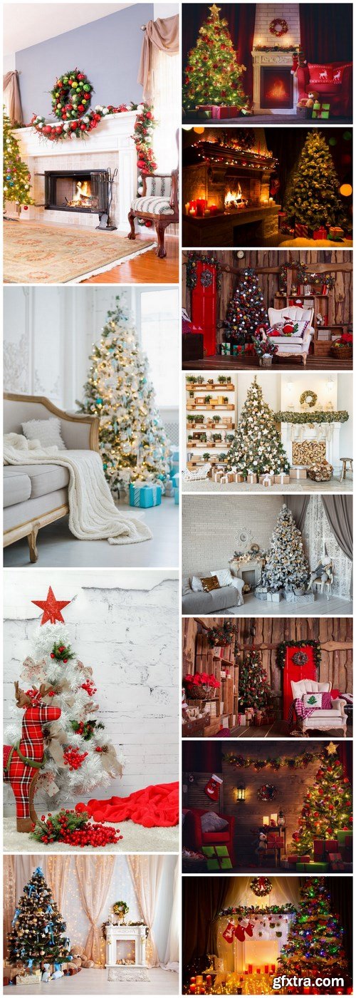 Interior Room Decorated in Christmas Style - 12 UHQ JPEG Stock Images