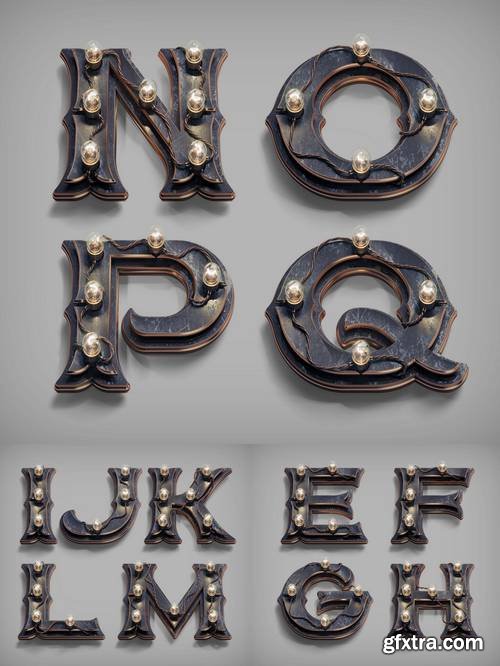 3D Render Vintage Steam-Punk Alphabet
